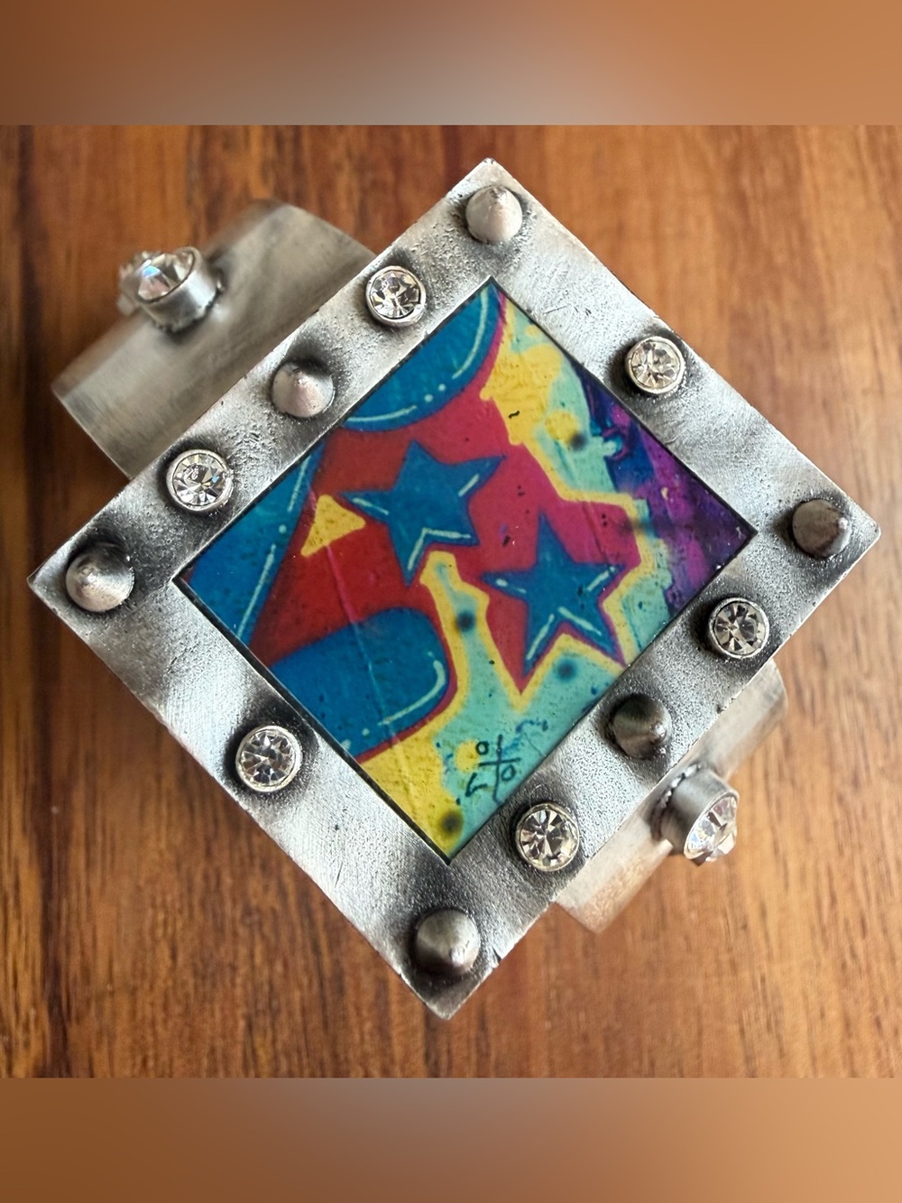 Colorful Star Pop Art Metal Cuff Bracelet Multicolor Funky Rhinestone